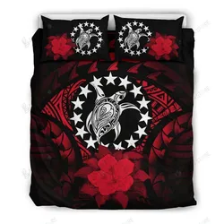 Cook Islands Red Hibiscus Turtle Hibiscus Bedding Set Bedroom Decor