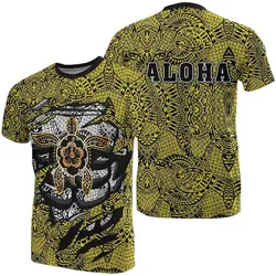 Alohawaii Tee - Hibiscus Polynesian Blue Hawaii Turtle T-Shirt Yellow - AH - J1
