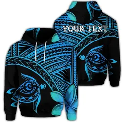 (Personalised) Hawaiian Turtle Plumeria Kakau Polynesian Quilt Hoodie Blue AH