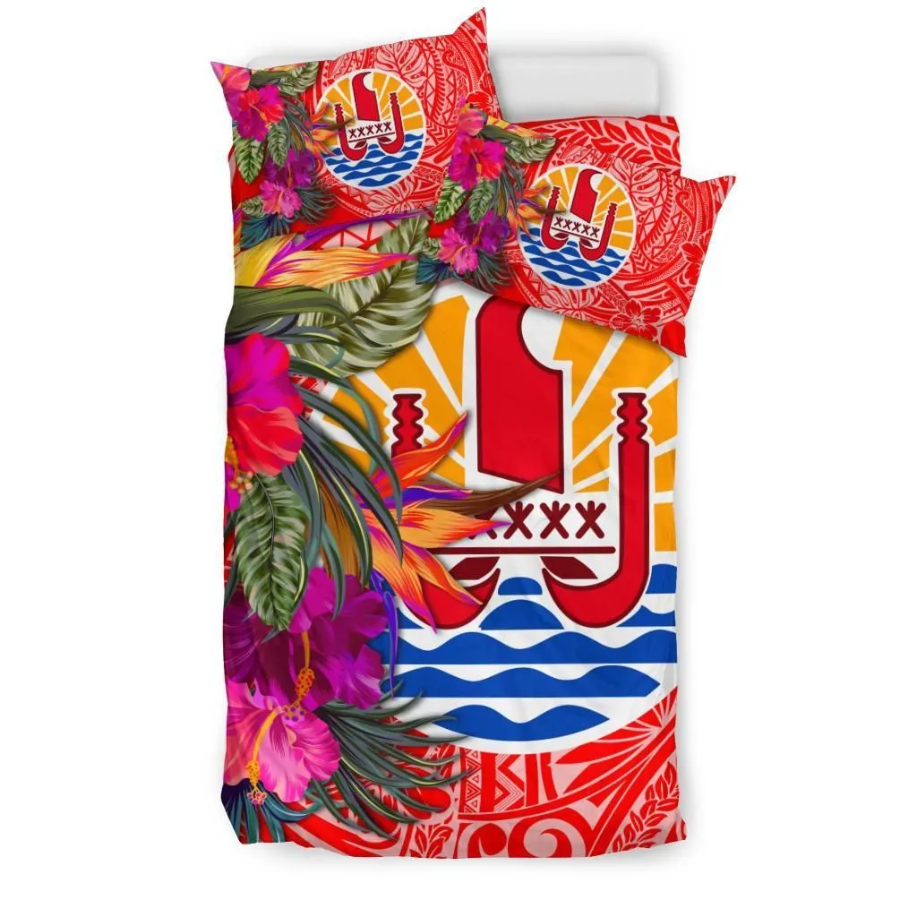 Tahiti Bedding Set - Hibiscus Polynesian Pattern Red Version