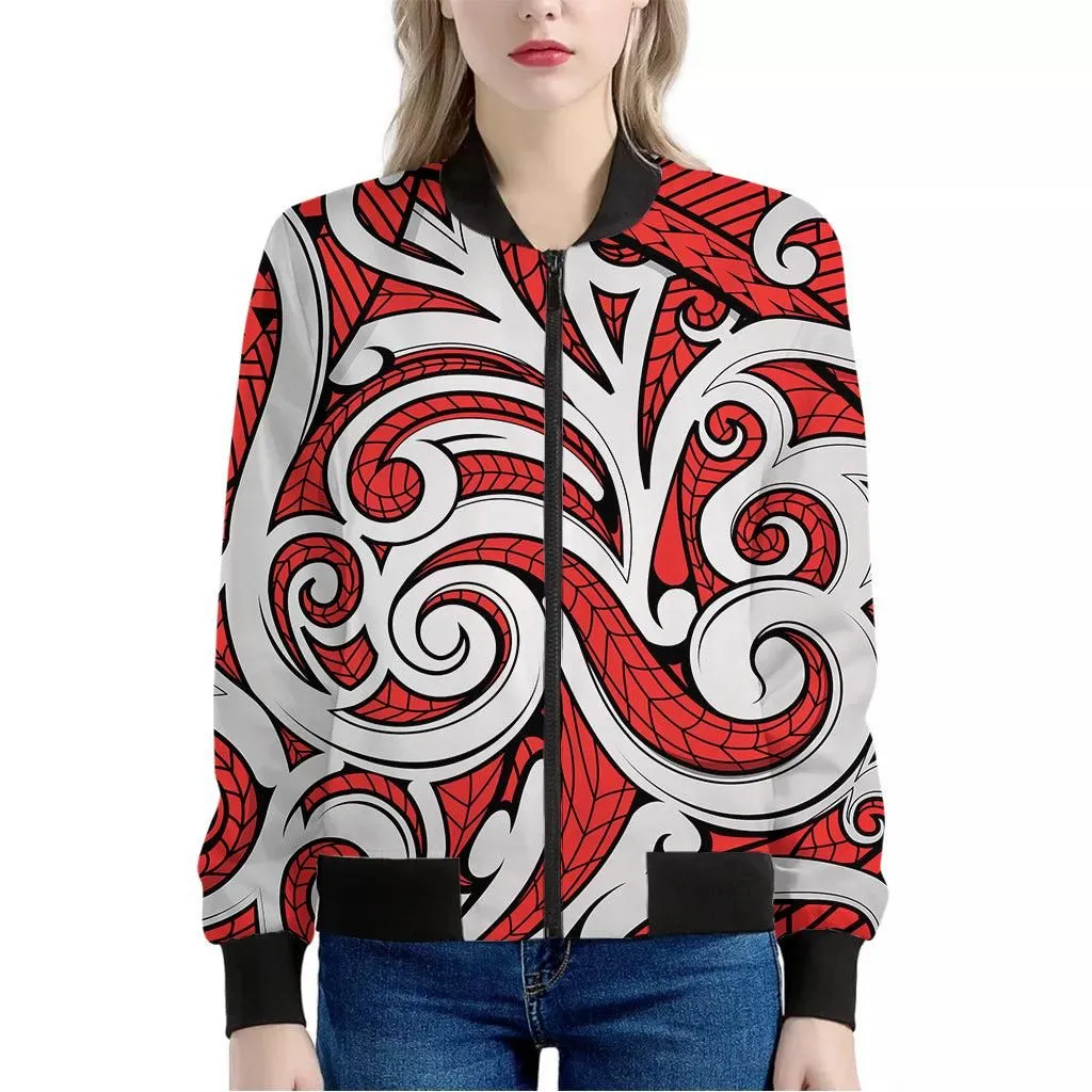 Maori Kowhaiwhai Tribal Polynesian Print Womens Bomber Jacket