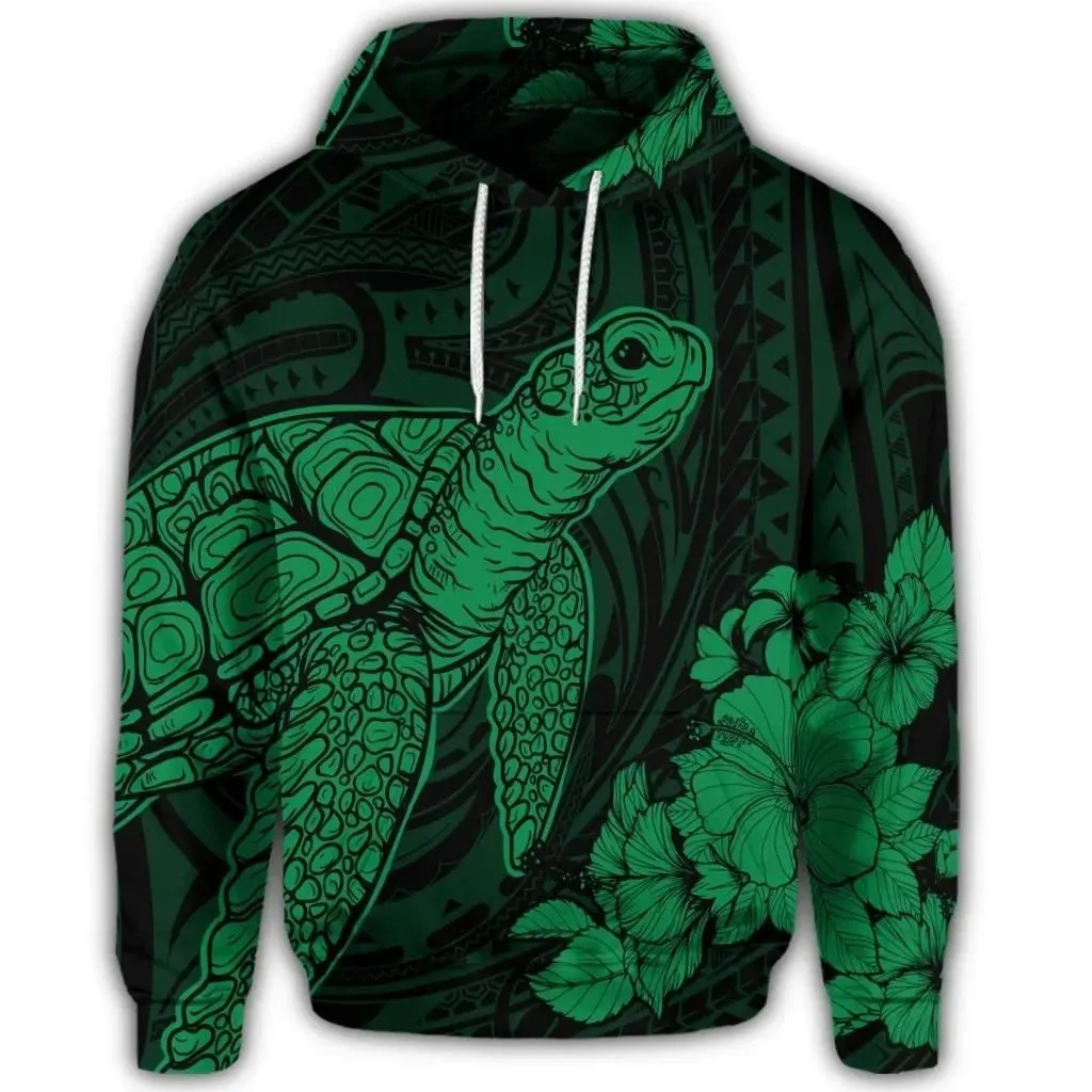 Alohawaii Hoodie - Hawaiian Hibiscus Memory Turtle Polynesian Hoodie Green - AH - JR