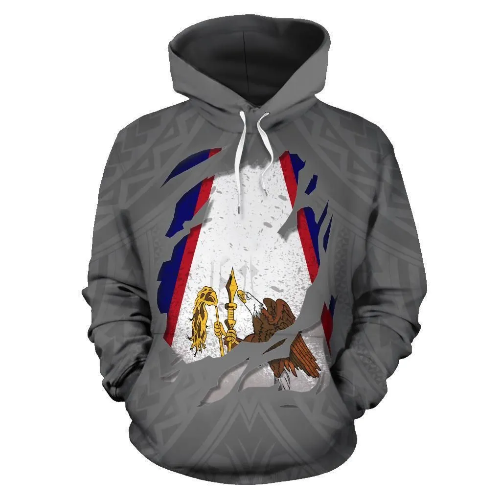 American Samoa Hoodie - American Samoa Flag Polynesian Tattoo Grey