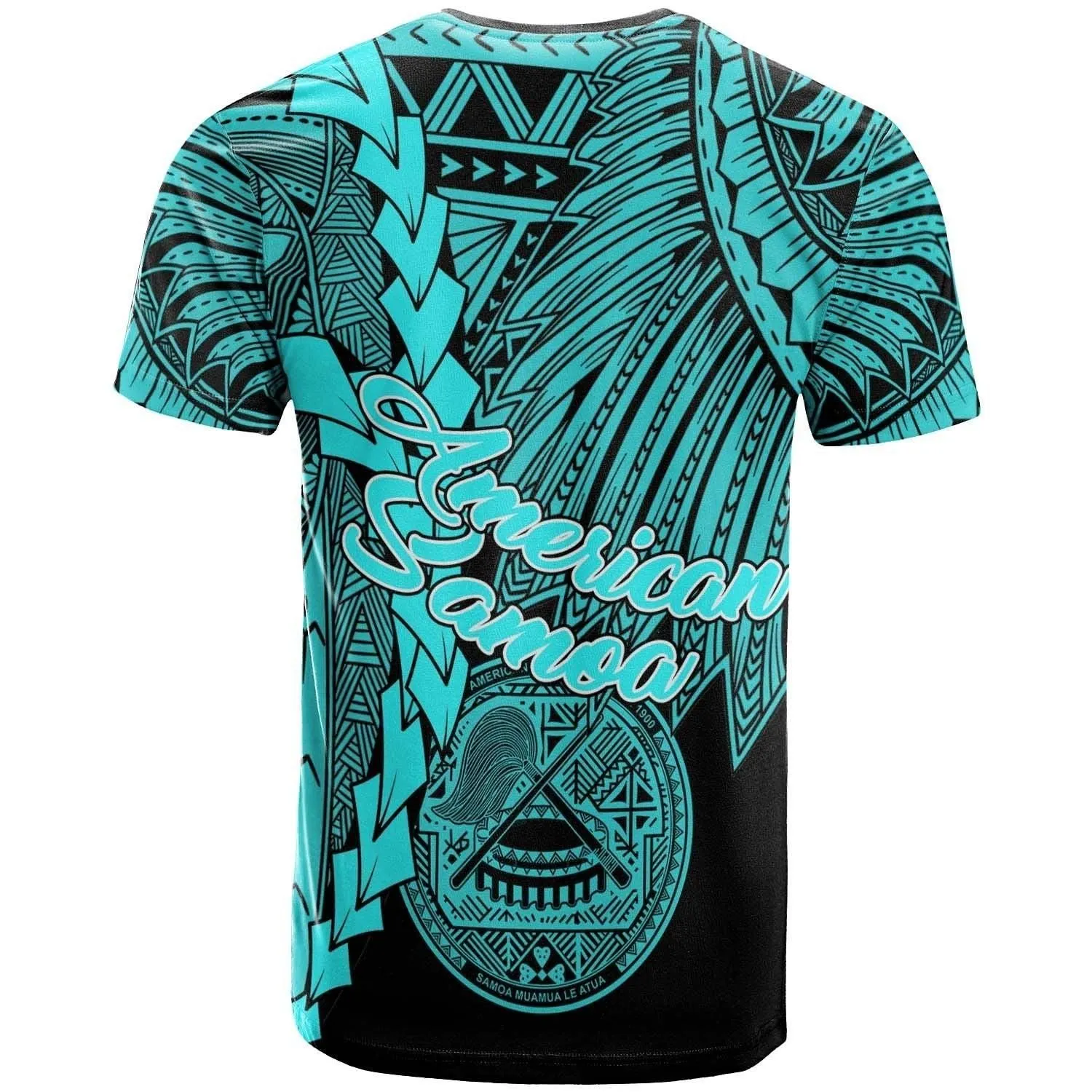 American Samoa Polynesian Custom Personalised T Shirt - Tribal Wave Tattoo Neon Blue