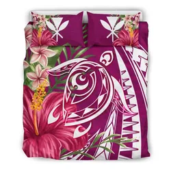 FamilyGater Home Set - Hawaii Polynesian Turtle Tropical Hibiscus Plumeria Bedding Set - Pink - AH - J4