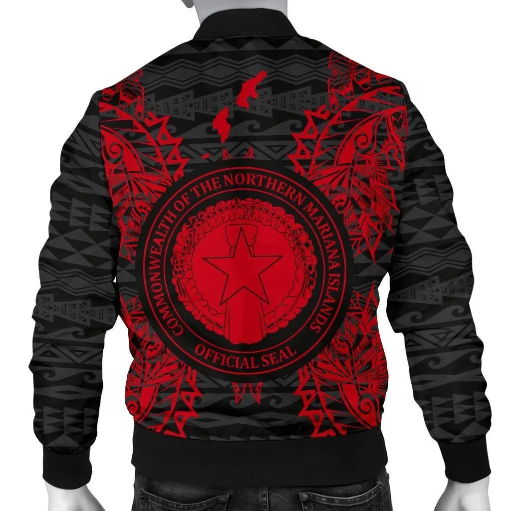 Northern Mariana Islands Polynesian Mens Bomber Jacket Map Red