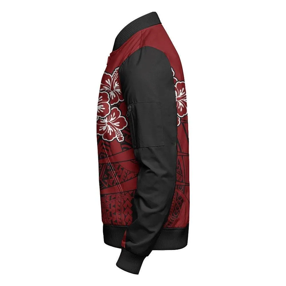 Polynesian Jacket Personalized Hawaii Spearhead Hibiscus Polynesian Sleeve Zip Bomber Jacket LT10