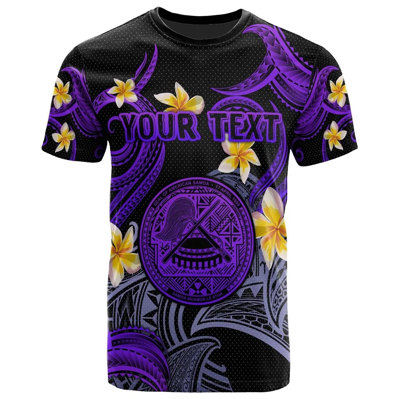American Samoa T-shirt - Custom Personalised Polynesian Waves with Plumeria Flowers (Purple)