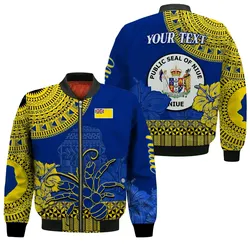 (Custom Personalised) Niue Hiapo Bomber Jacket Rock of Polynesia Tapa Niuean Crab Happy Day LT13