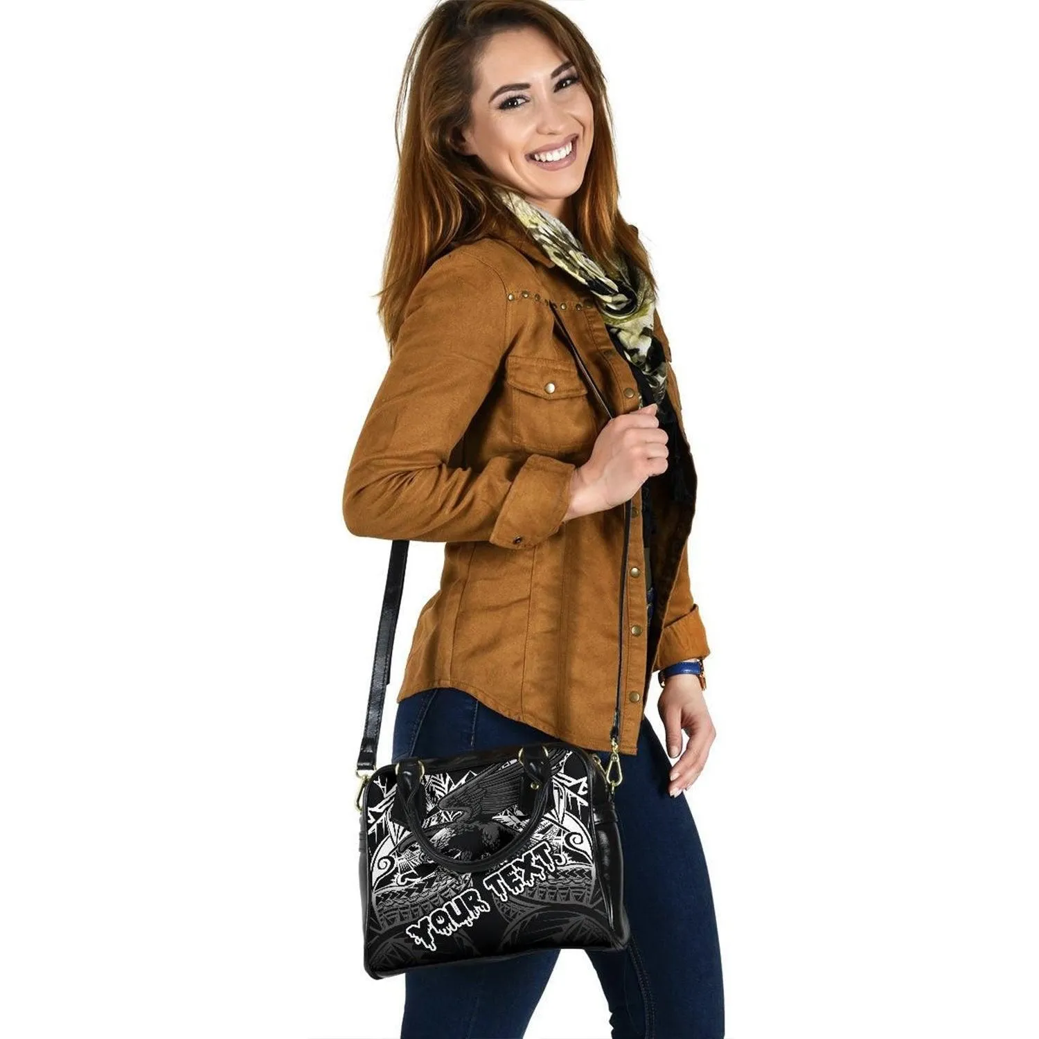 American Samoa Polynesian Custom Personalised Shoulder Handbag - Eagle Tribal Pattern
