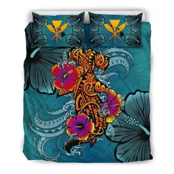 FamilyGater Bedding Set - Cover and Pillow Cases Kanaka Maoli (Hawaiian) - Polynesian Hammerhead Shark Hibiscus A24