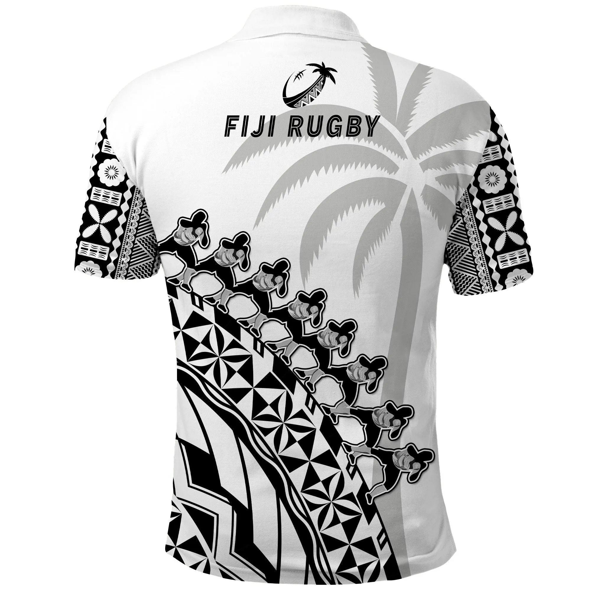 Fiji Rugby Polo Shirt Fijian Cibi Dance Tapa Pattern White LT14