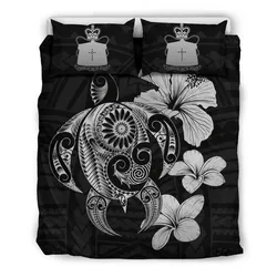 FamilyGater Bedding Set - Cover and Pillow Cases Tokelau Hibiscus Plumeria Mix Polynesian Turtle Gray J1