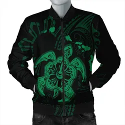 Hawaiian Map Kanaka Hibiscus Turtle Green Polynesian Bomber Jacket - AH