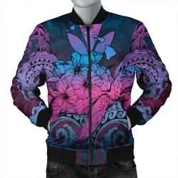 Hawaii Turtle Wave Polynesian Bomber Jacket - Hey Style Blue - AH