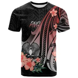 Papua New Guinea T shirt - Red Polynesian Hibiscus Pattern Style