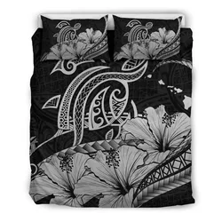 FamilyGater Bedding Set - Cover and Pillow Cases Hawaiian Map Hibiscus Turtle Polynesian Gray - AH - J1
