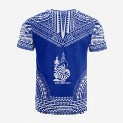 New Caledonia Custom Personalised T shirt - New Caledonia Coat Of Arms Polynesian Chief Tattoo Blue Version