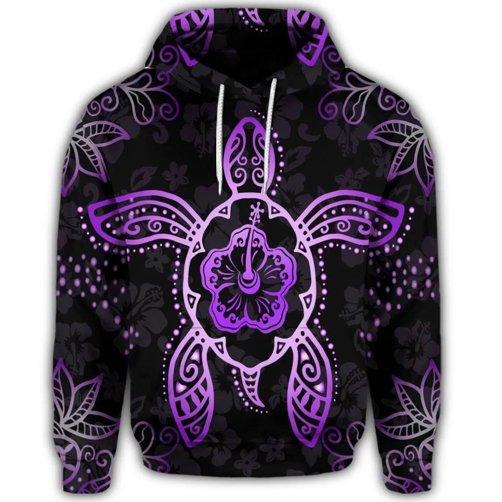 Hawaiian Turtle And Hibiscus Polynesian Hoodie Violet