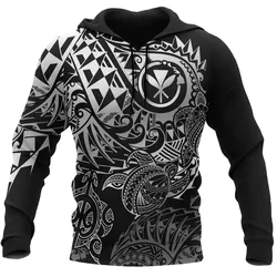 Polynesian Hawaii Kanaka Maoli Hoodie - Black Turtle Hibiscus Flowing
