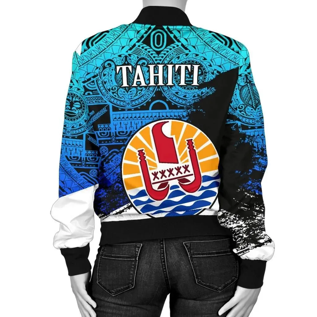 Tahiti Women's Bomber Jacket, Coat Of Arms Blue Special A02