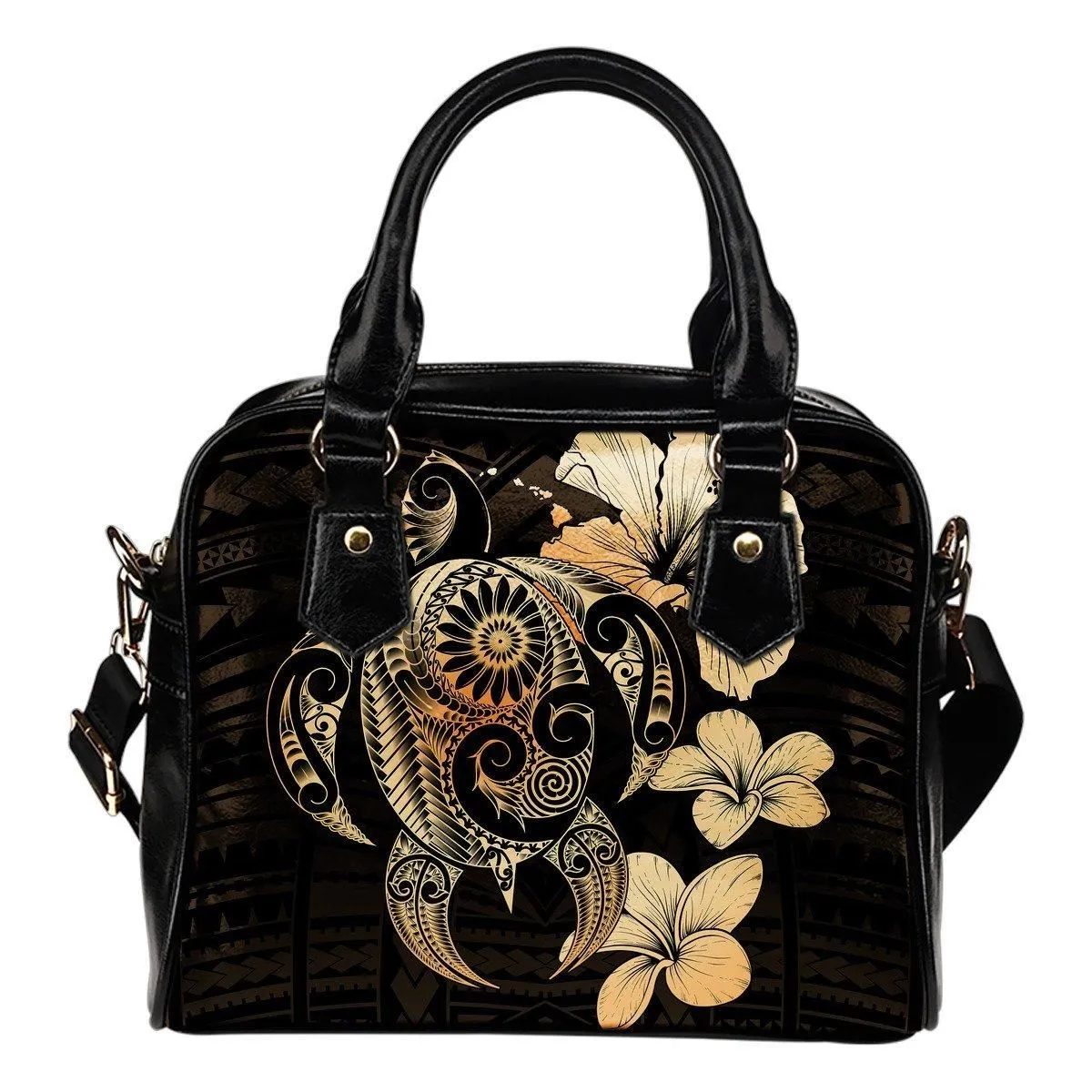 Hibiscus Plumeria Mix Polynesian Orange Turtle Shoulder Handbag