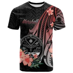 Marshall Islands T shirt - Red Polynesian Hibiscus Pattern Style