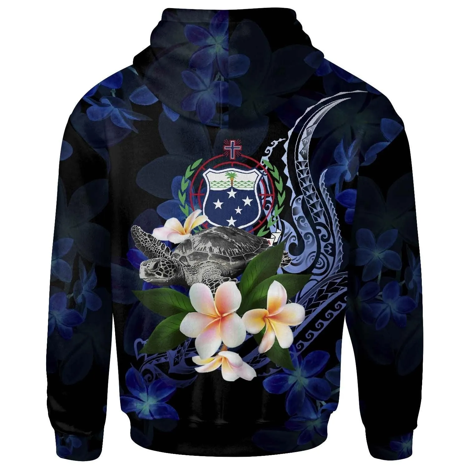Samoa Polynesian Hoodie - Turtle With Plumeria Flowers
