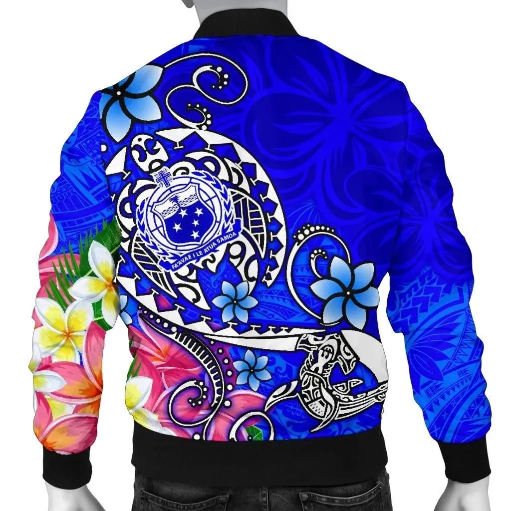 Samoa Men's Bomber Jacket - Turtle Plumeria (Blue) - BN18