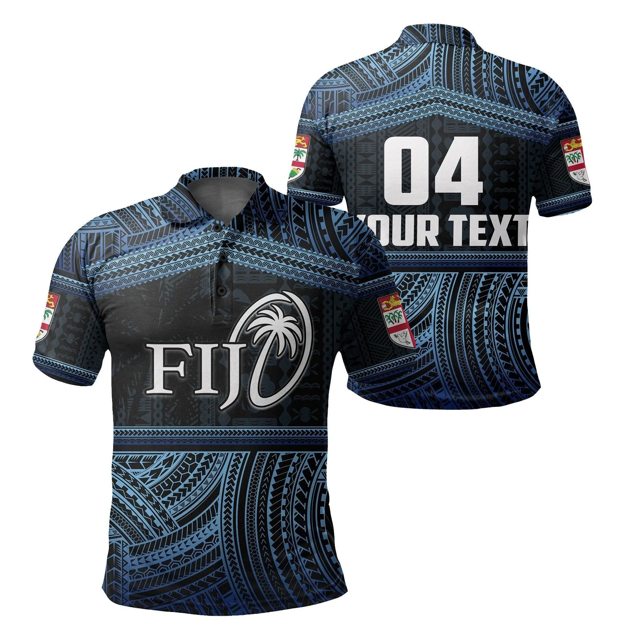 (Custom Personalised) Fiji Rugby Polynesian Patterns Polo Shirt Blue