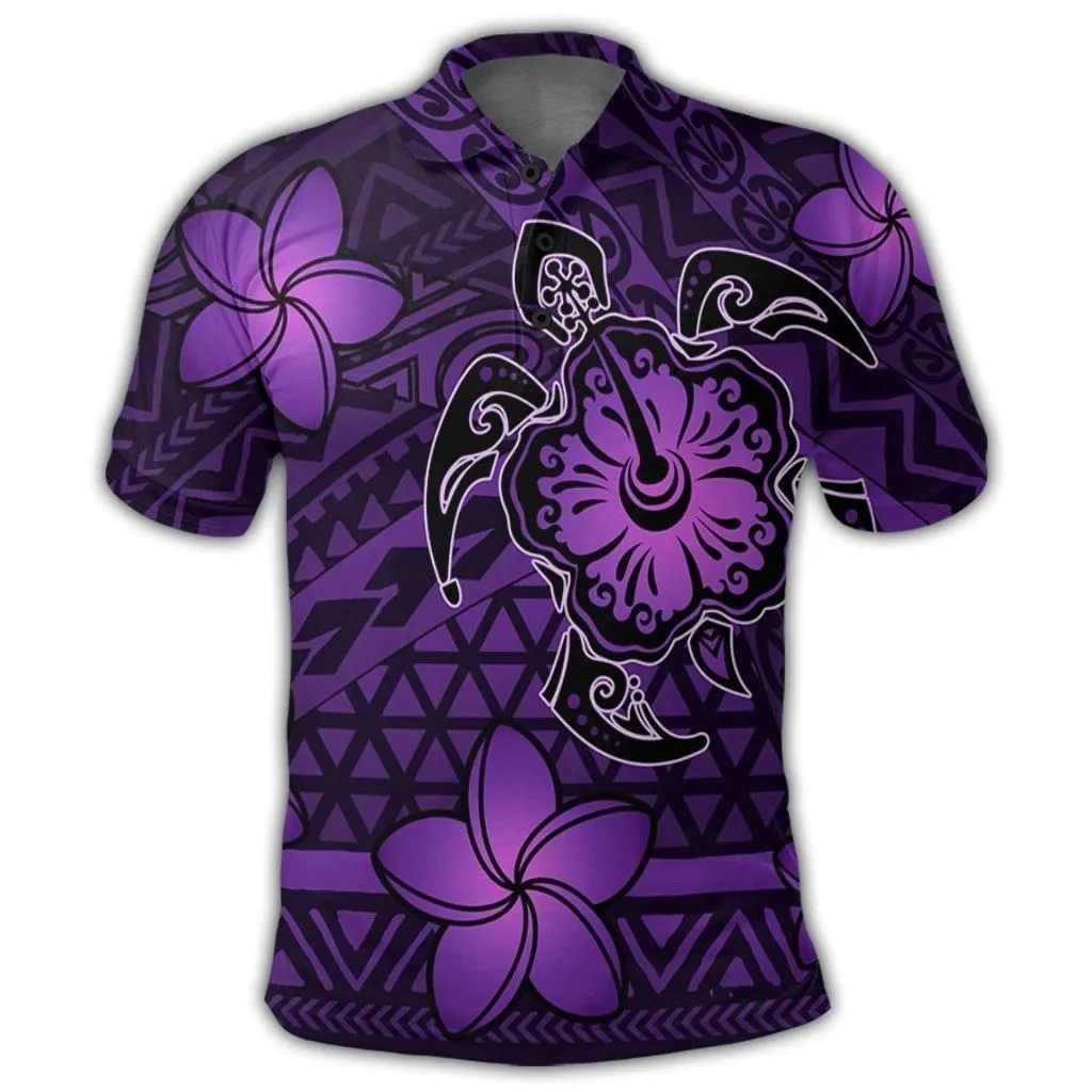 Hawaii Mix Polynesian Turtle Plumeria Polo Shirt - Nick Style - Purple