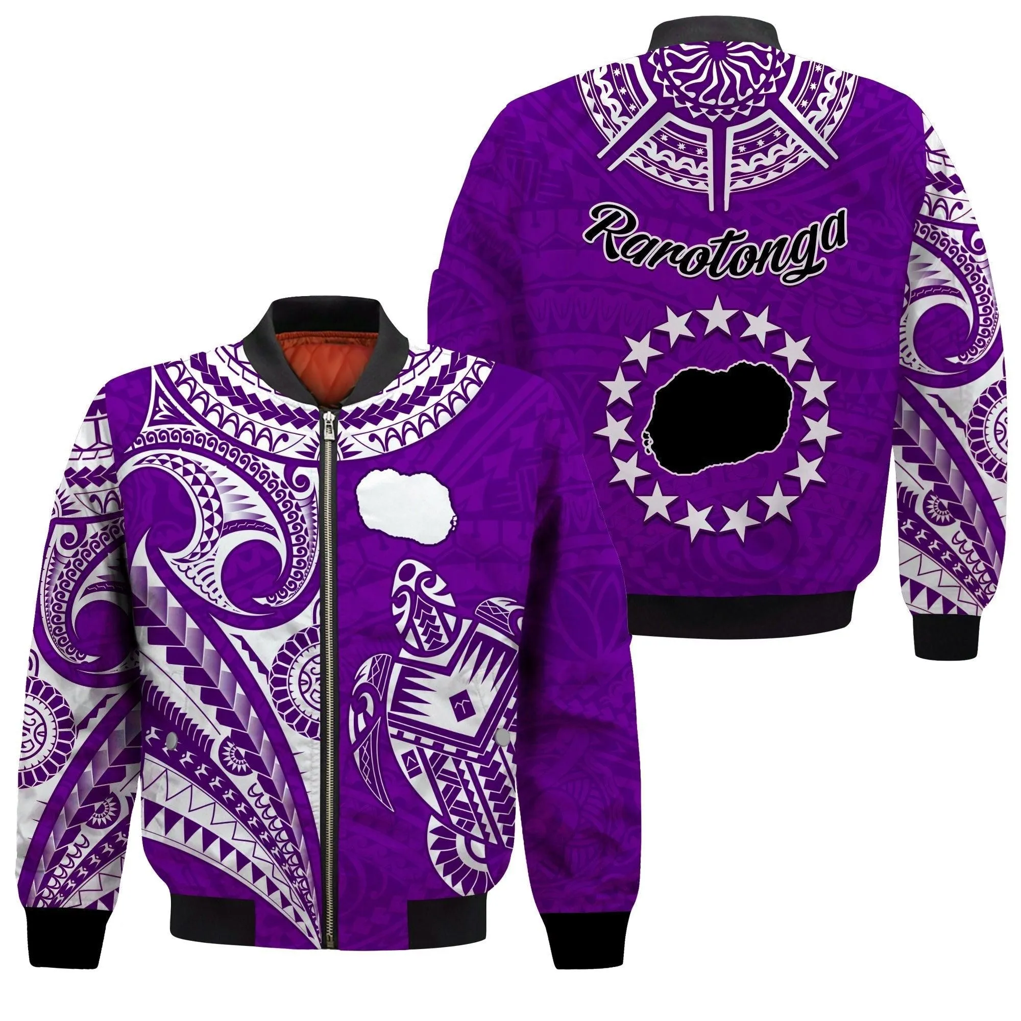 Rarotonga Cook Islands Bomber Jacket Turtle and Map Style Purple LT13