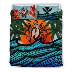 Alohawaii Bedding Set - Cover And Pillow Cases Kanaka Maoli (Hawaiian) - PolyAlohawaiis Turtle Coconut Tree And Hibiscus A24