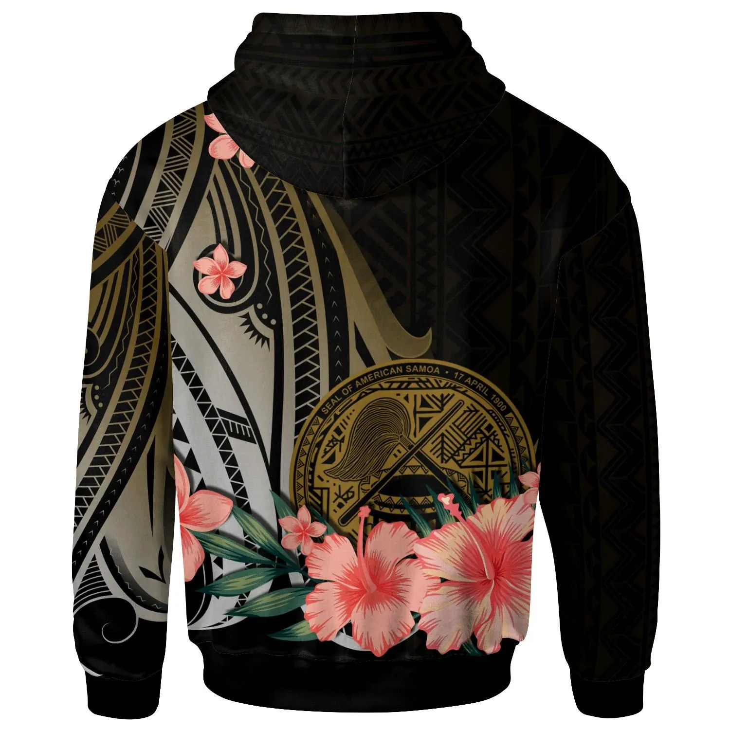 American Samoa Personalised CustomHoodie - Gold Polynesian Hibiscus Pattern Style