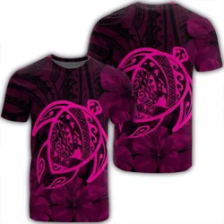 Hawaiian Map Turtle Kanaka Hibiscus Polynesian T-Shirt - Pink - AH