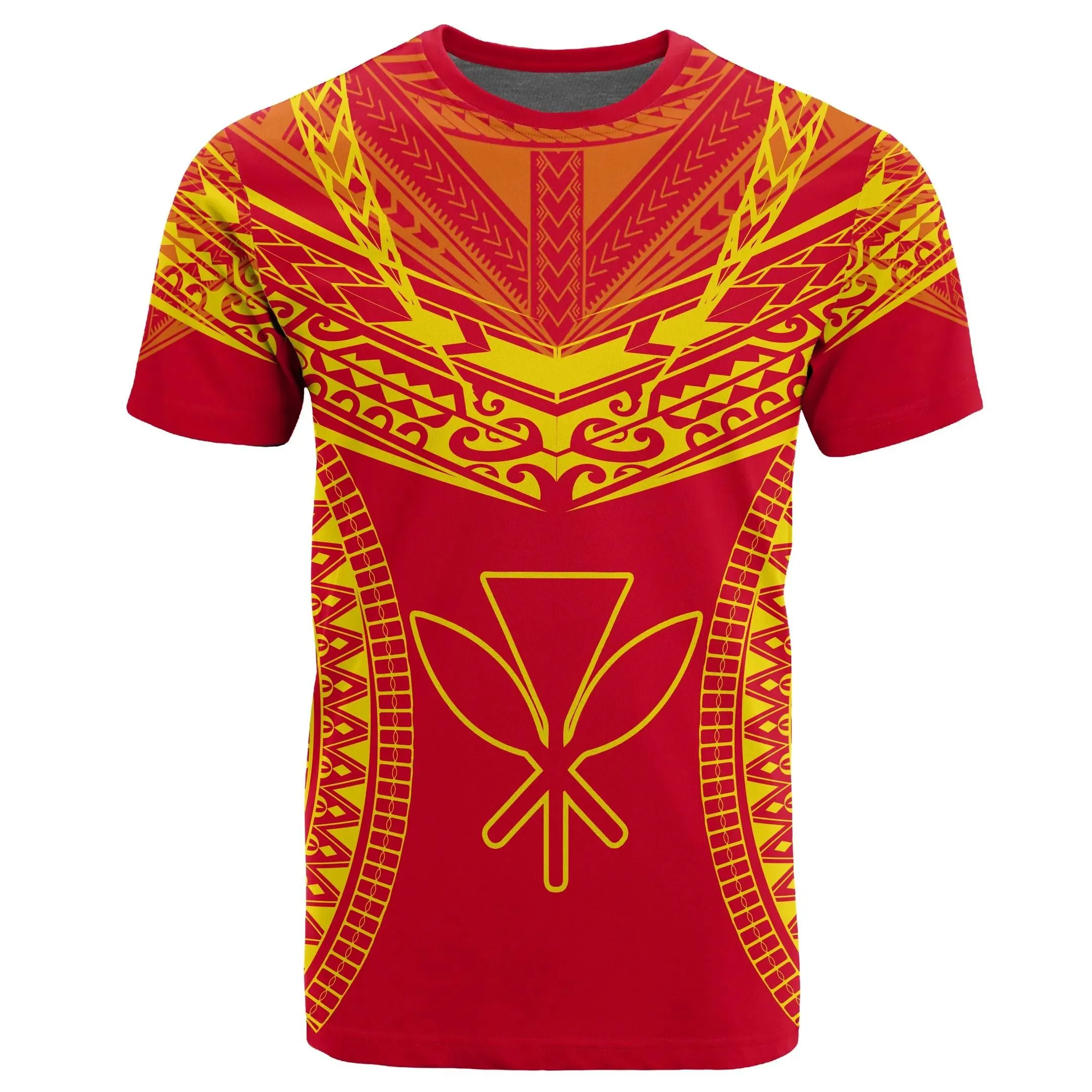 Alohawaii Tee - Hawaiian Kanaka Map Football Jersey T-Shirt - Red And Yellow - Roger Style - AH - J2