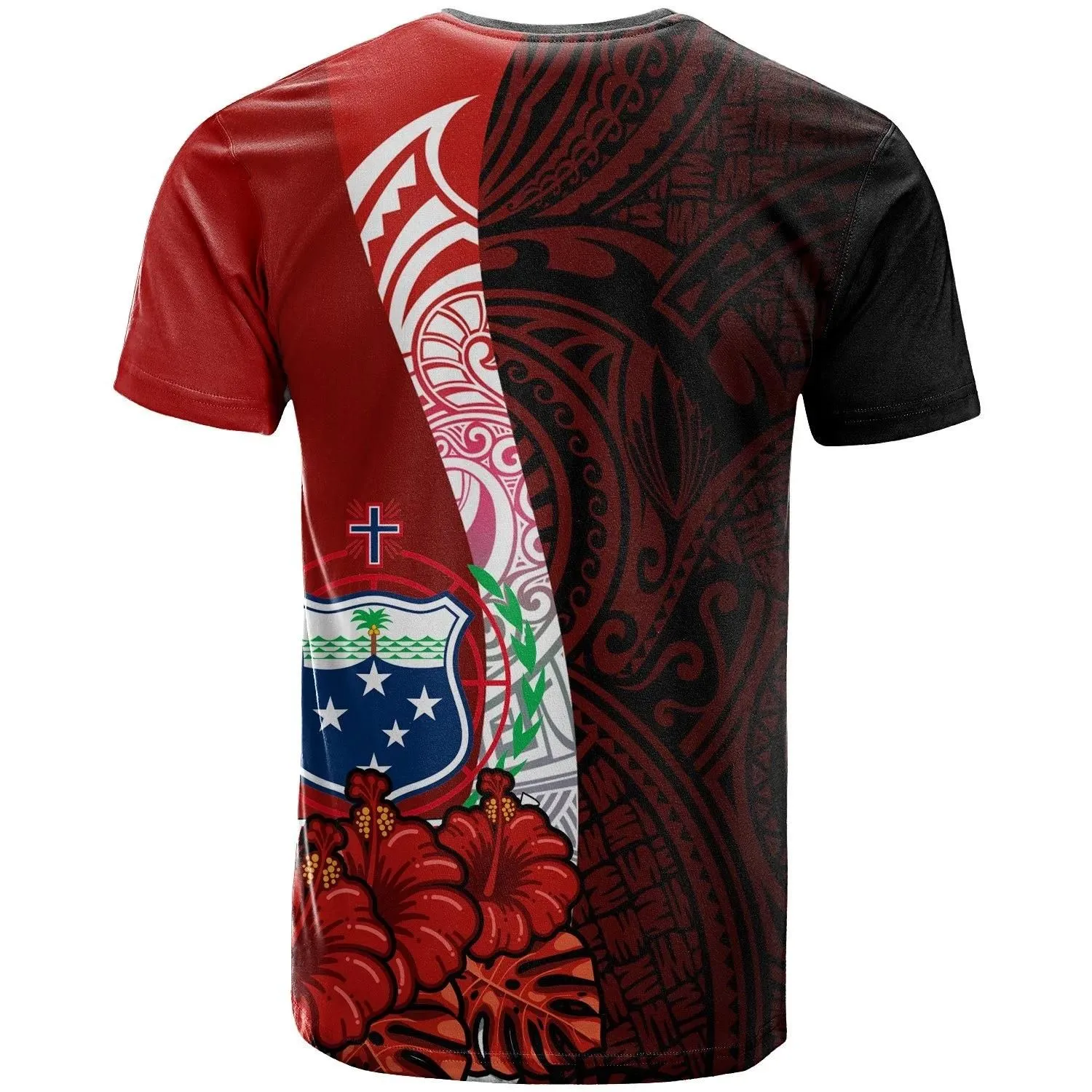 Samoa Polynesian T-shirt - Coat Arm With Hibiscus - BN12