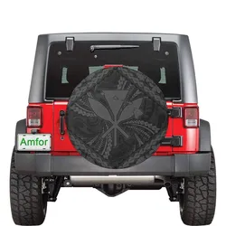 Hawaiian Kankaka Map Hibiscus Kanu Polynesian Gray Spare Tire Cover AH