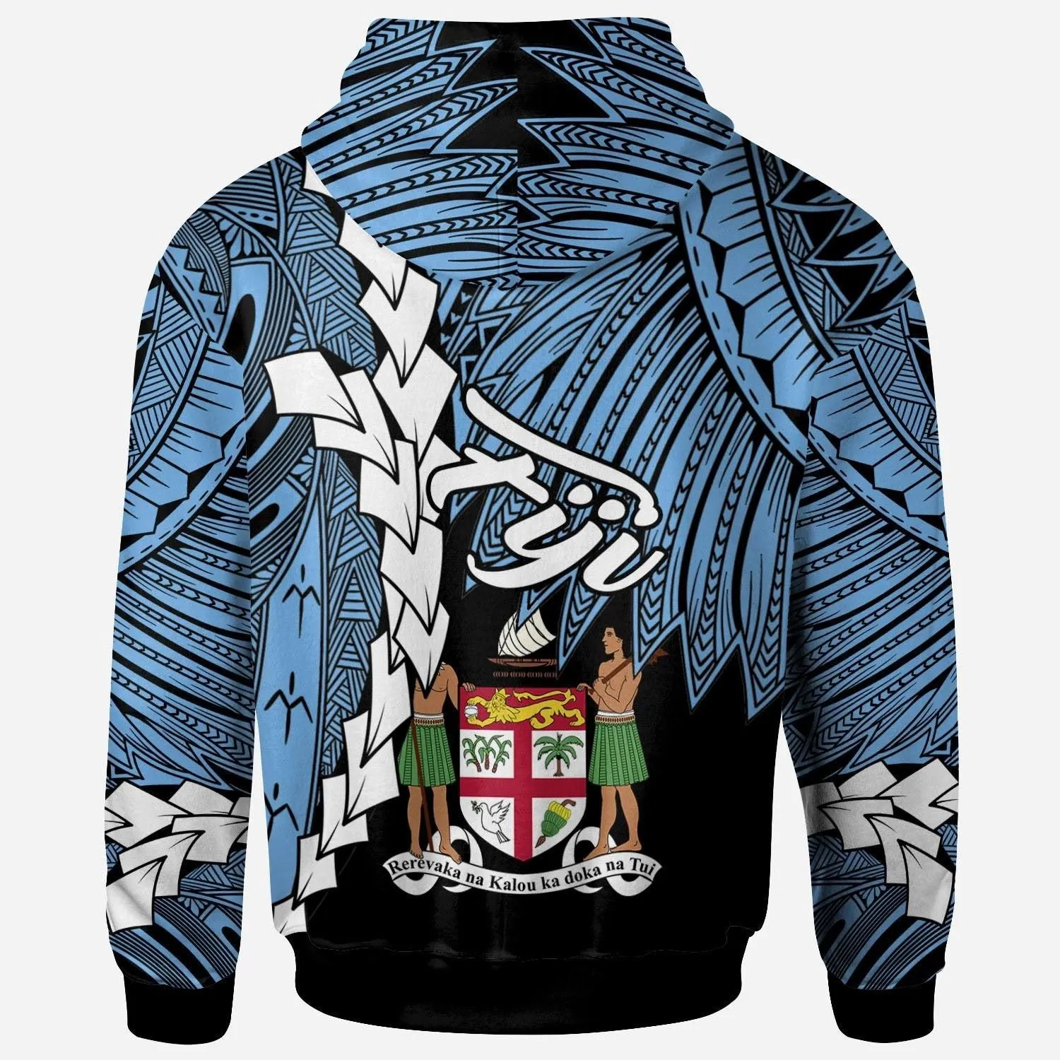 Fiji Polynesian Hoodie - Tribal Wave Tattoo Flag Style