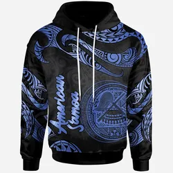 American Samoa Polynesian Hoodie - Poly Tattoo Blue Version