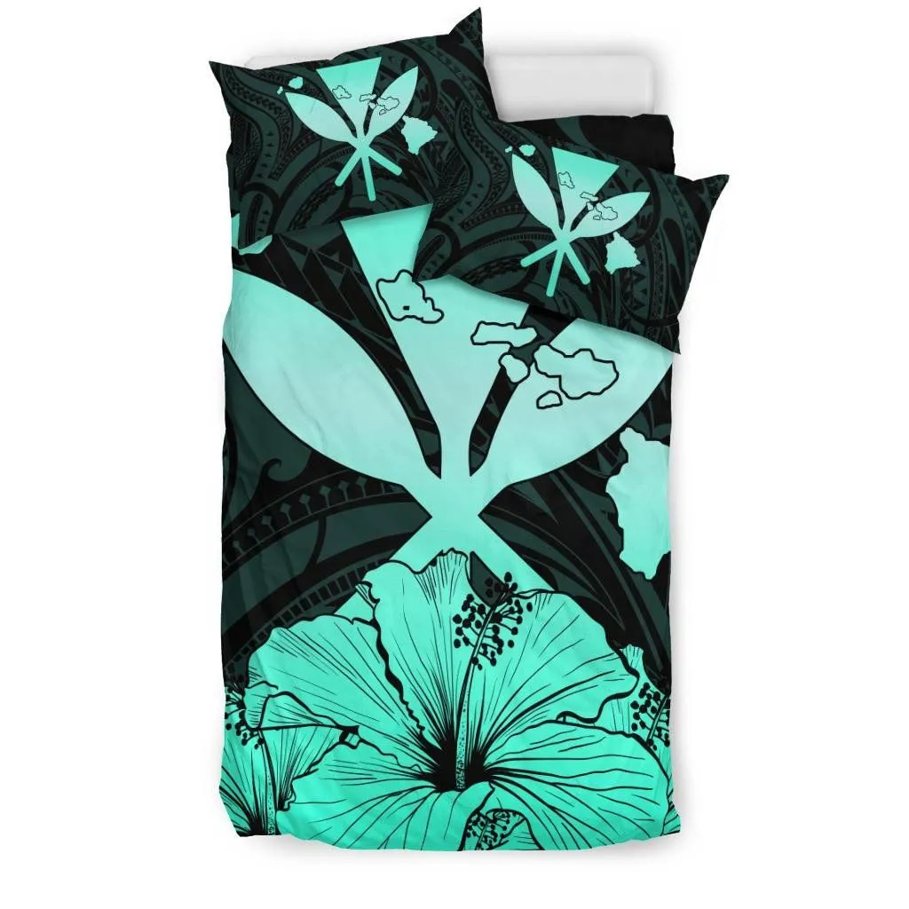 FamilyGater Bedding Set - Cover and Pillow Cases Hawaiian Kanaka Hibiscus Polynesian Love Turquoise J1