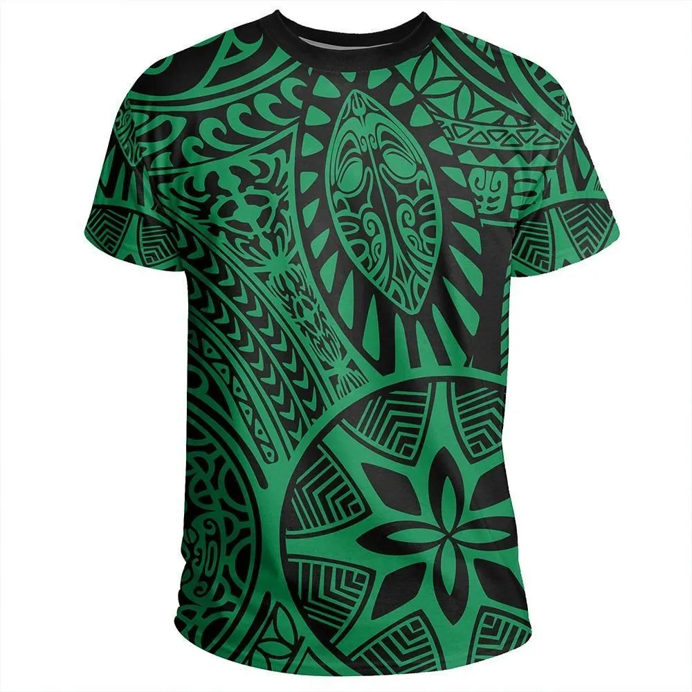 Polynesian Hawaiian Style Tribal Tattoo Green T-Shirt - AH - JR