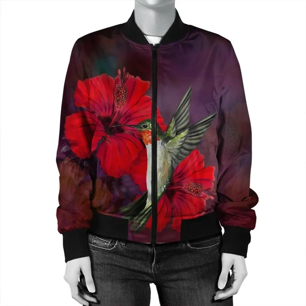 Alohawaii Jacket - Hawaiian Hummingbird And Hibiscus Polynesian Bomber Jacket - AH - JR