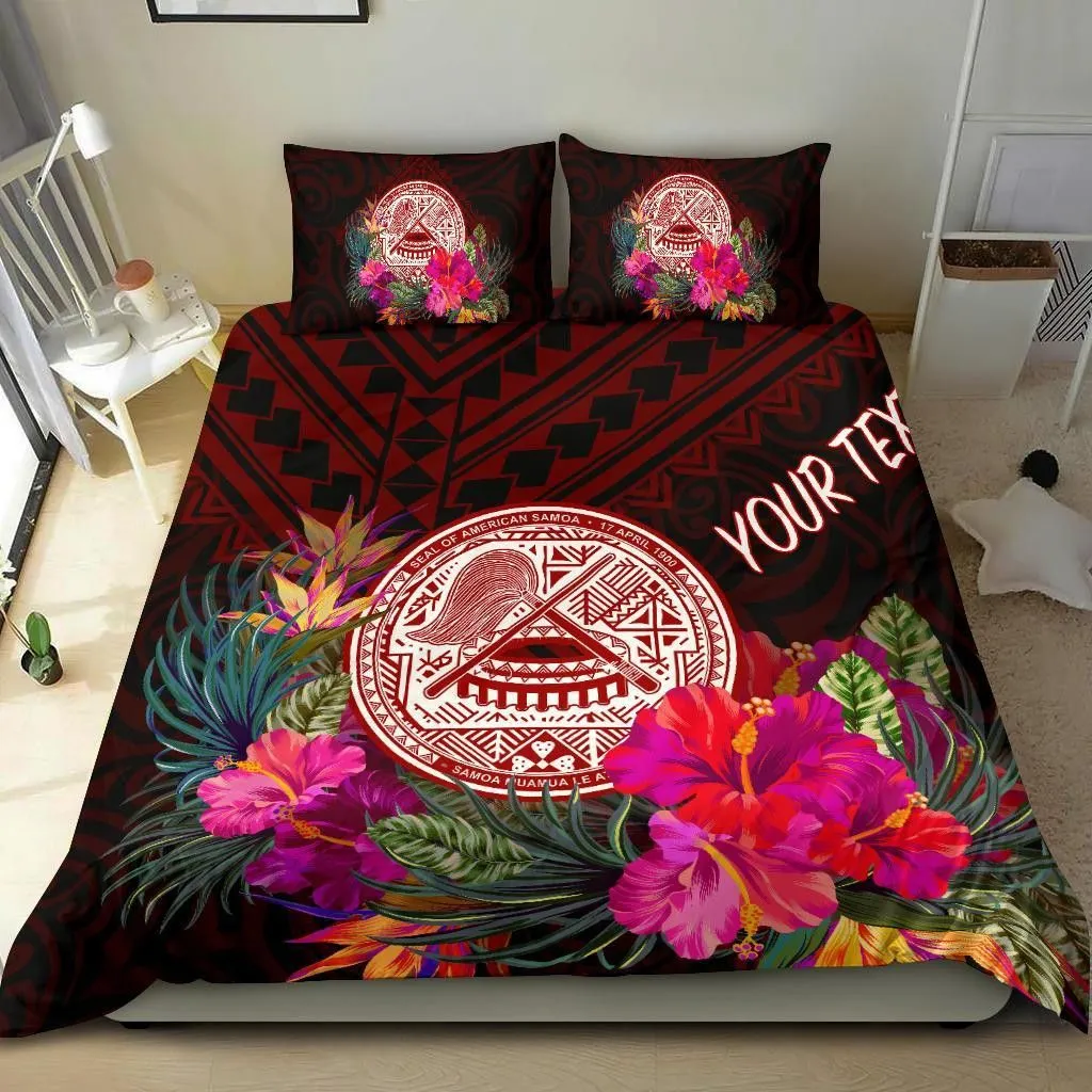 FamilyGater Bedding Set - Cover and Pillow Cases American Samoa Personalised - Coat Of Arm With Polynesian Patterns - BN25