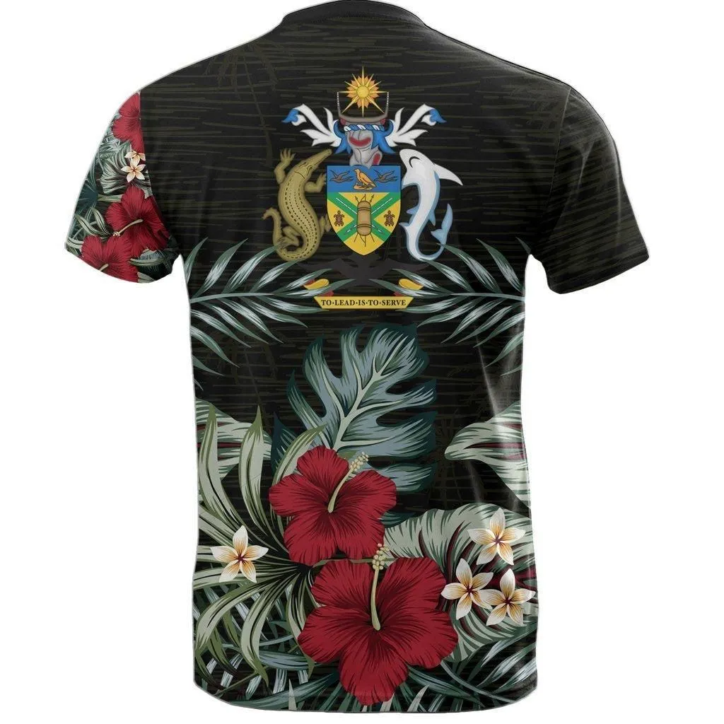 Solomon Islands T shirt - Solomon Islands Coat Of Arms Hibiscus Palm Leaves