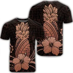 Hawaii Polynesian Pineapple Hibiscus T-Shirt - Orange - AH