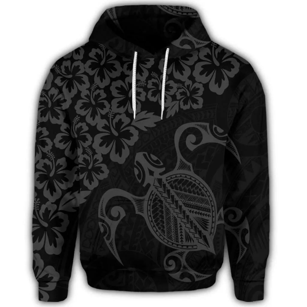 Alohawaii Hoodie - Hawaiian Map Turtle Hibiscus Kanaka Polynesian Hoodie - Gray - AH - J4R
