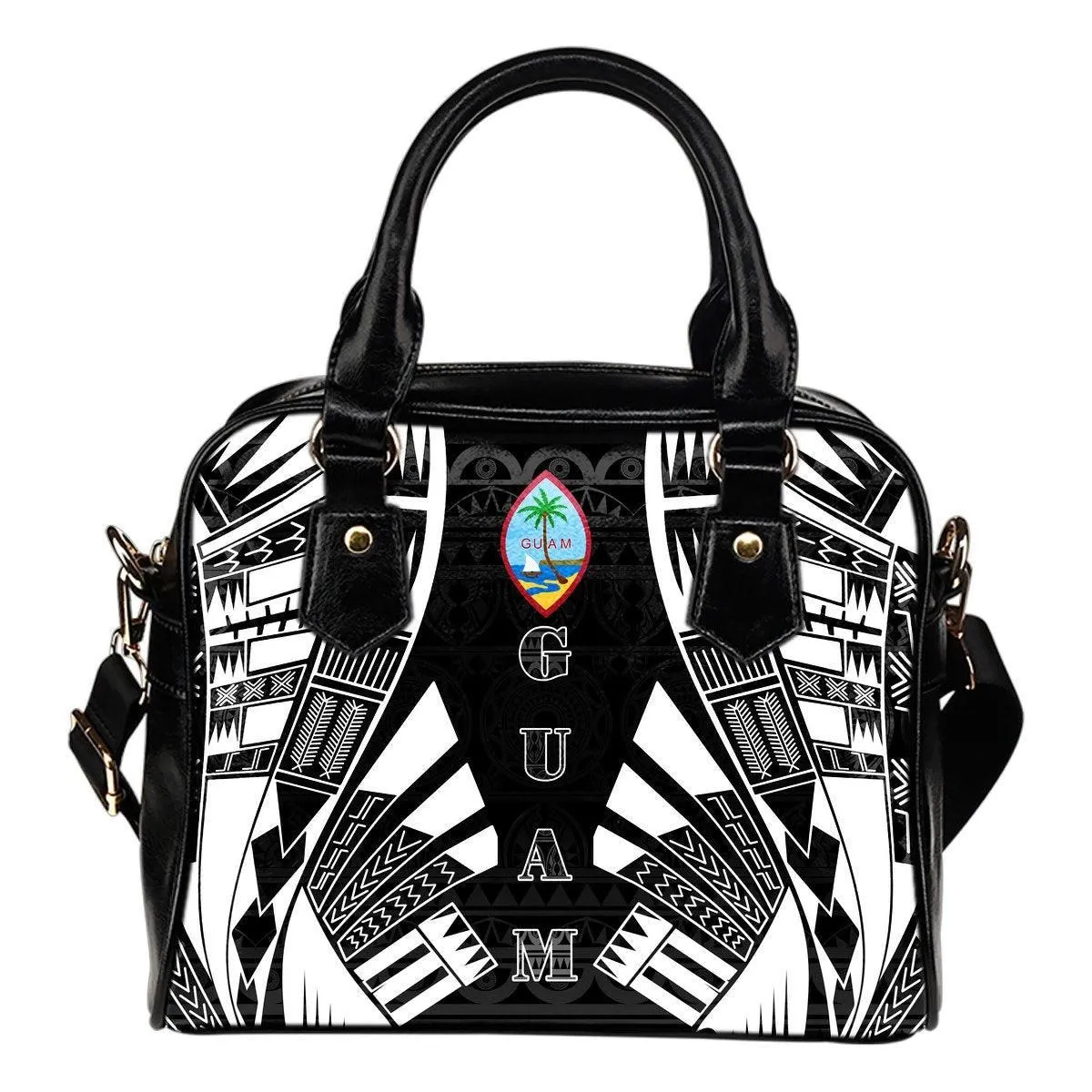 Guam Shoulder Handbag - Polynesian Tattoo Black