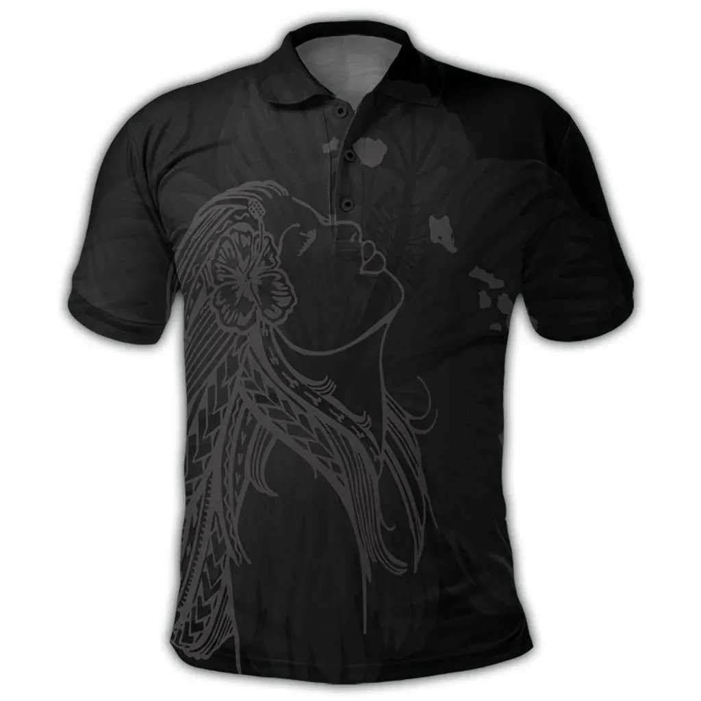 Alohawaii Shirt - Hawaiian Map Heart Hula Girl Hibiscus Gray Polynesian Polo Shirt - AH - J4R