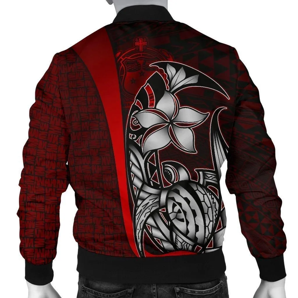Samoa Polynesian Mens Bomber Jackets Red - Turtle With Hook